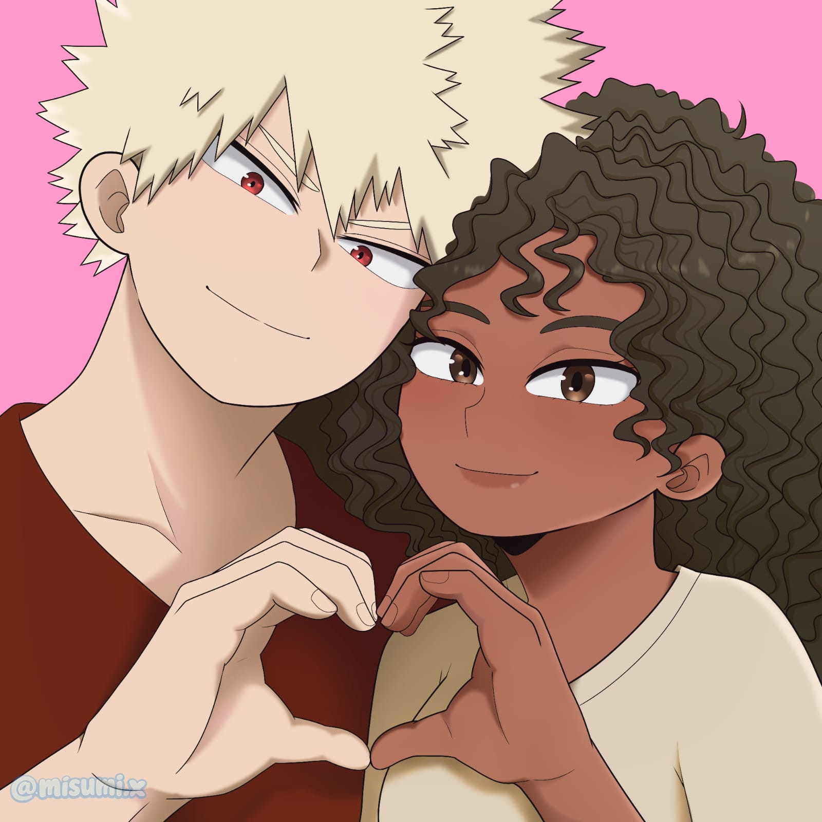 Two characters making a heart shape with their hands