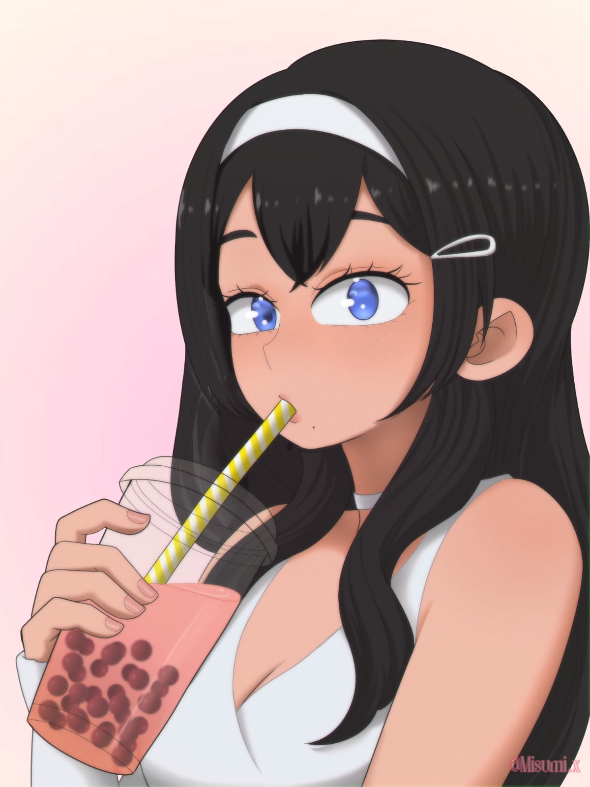 Original character portrait drinking bubble tea