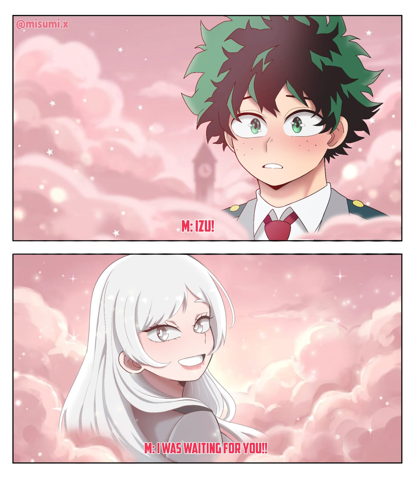 Two-panel comic moment, character reunion