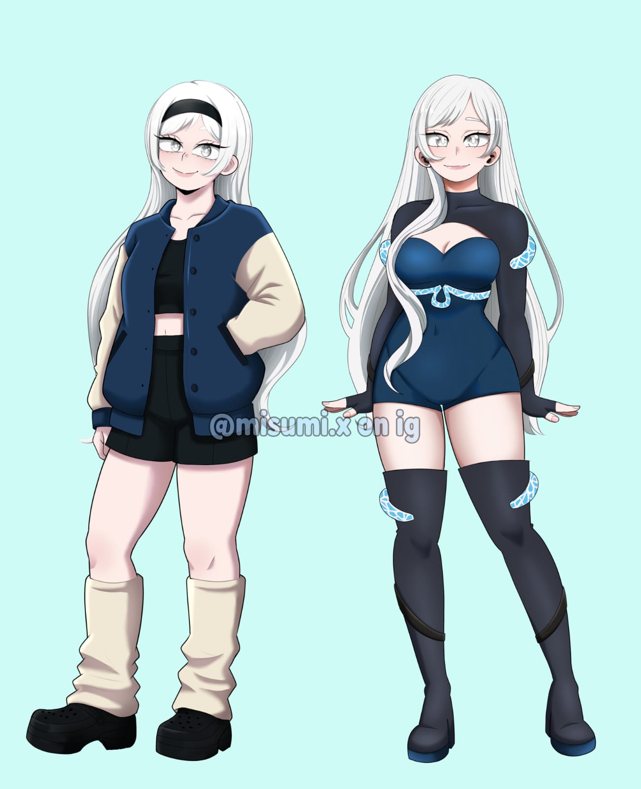 Character outfit design sheet with two looks